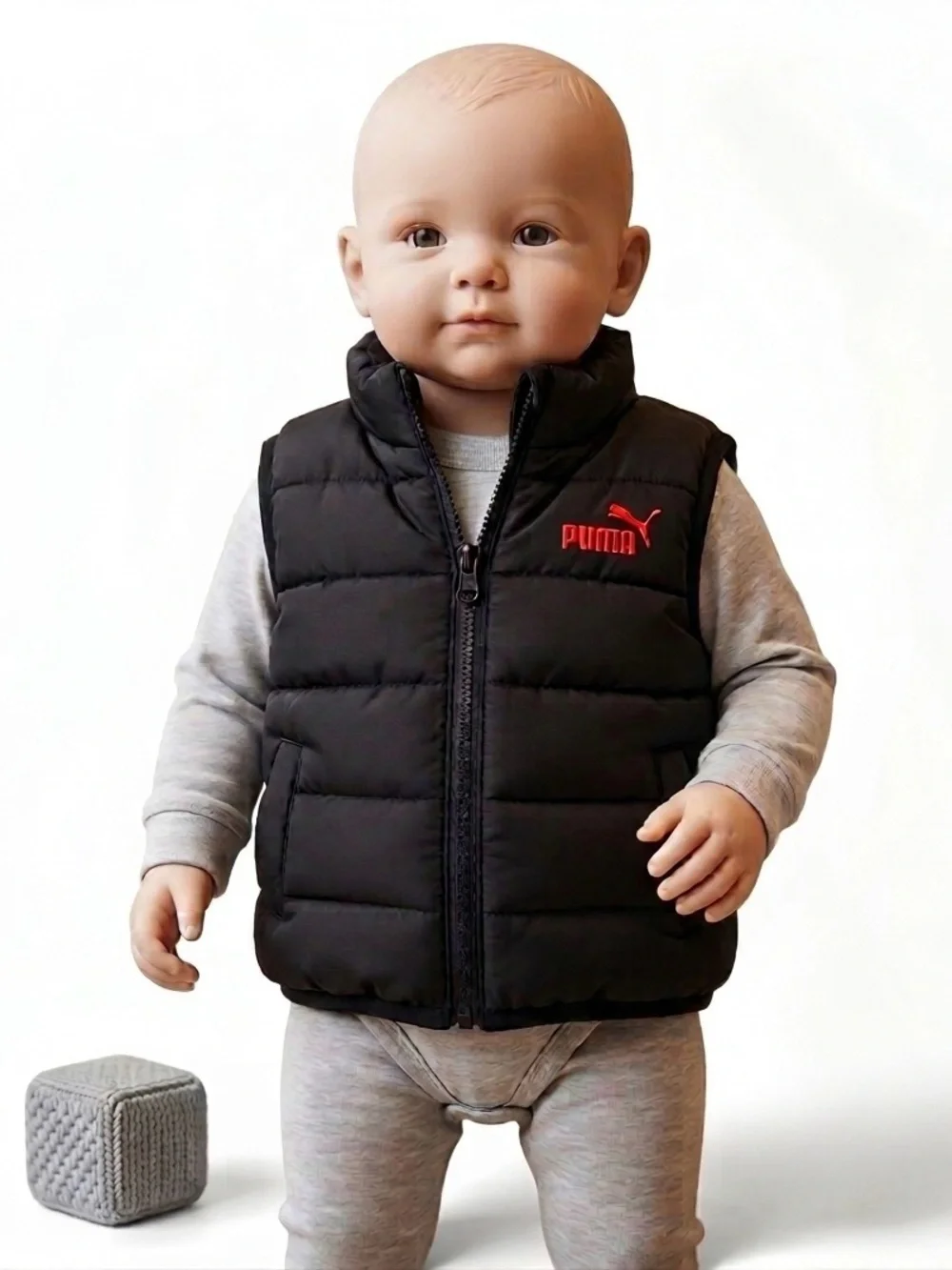 PUMA Baby Puffer Vest Black Red Logo Size 12M
